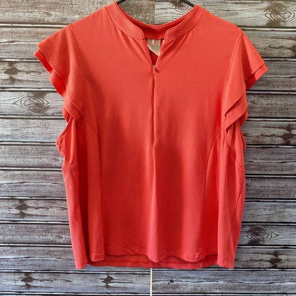 Calia Golf Short-Sleeved Top Size XXL Guava Pink Flutter Sleeve 1/4-Zip Logo NWT